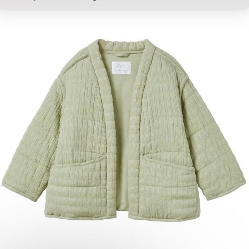 Zara girls‎ 9-10Y quilted open front barn jacket in sage green